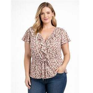 Nordstrom All In Favor Floral Ruffle Tie Front Top Blouse Women’s Size Large NWT